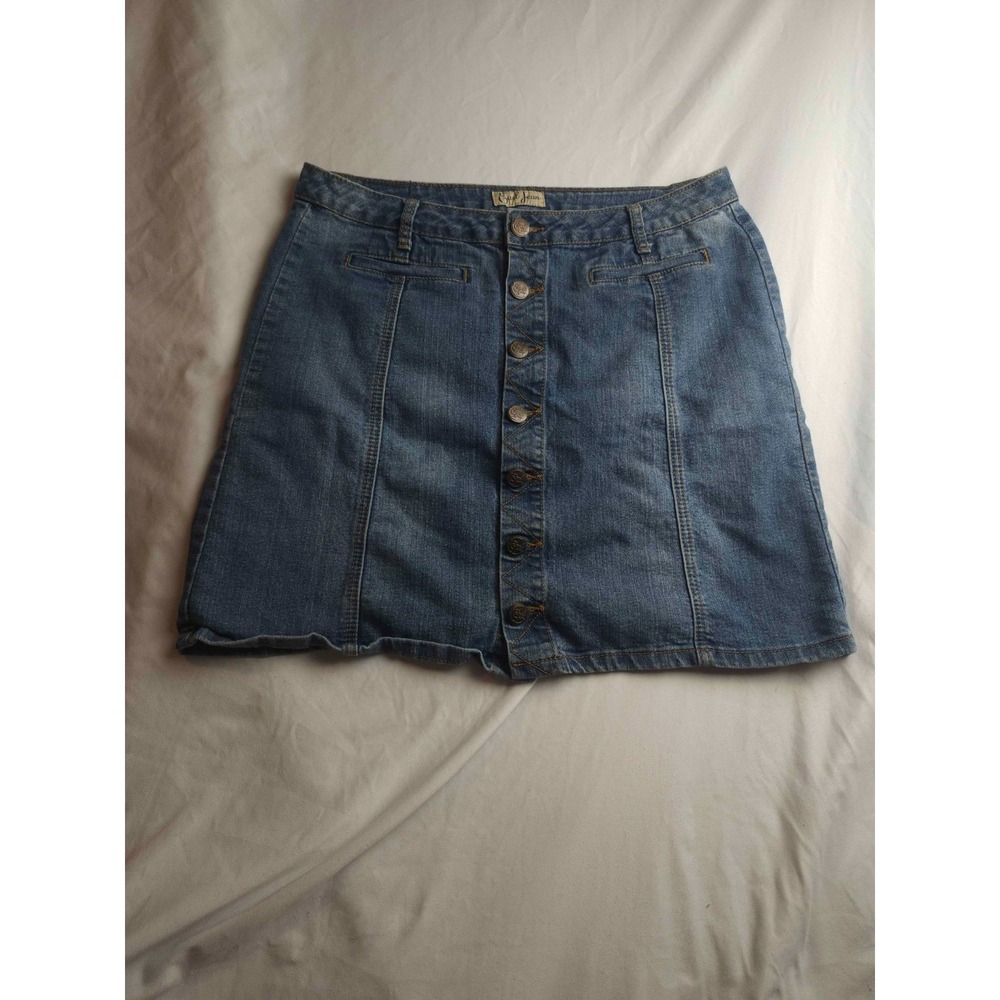 Earl Jean Denim Mini Skirt Womens Size 12 Blue Jean Button Front Casual Classic